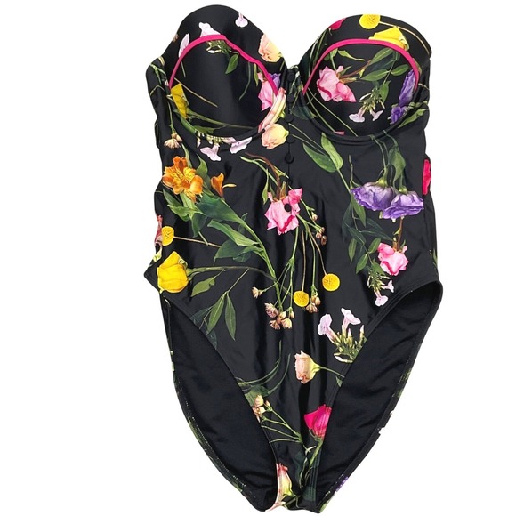 Ted Baker Other - Ted Baker 1pc Swimsuit Women Medium  Black Floral Rose Garden Bustier Botanical